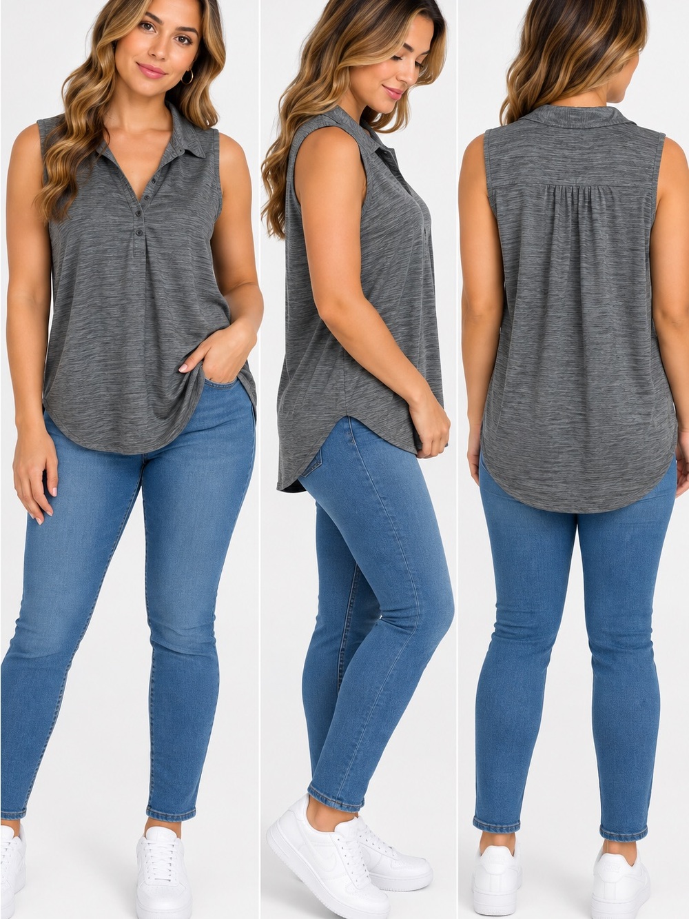 Duluth Trading Co Women’s Small Gray Sleeveless Polo Tank Top Stretch